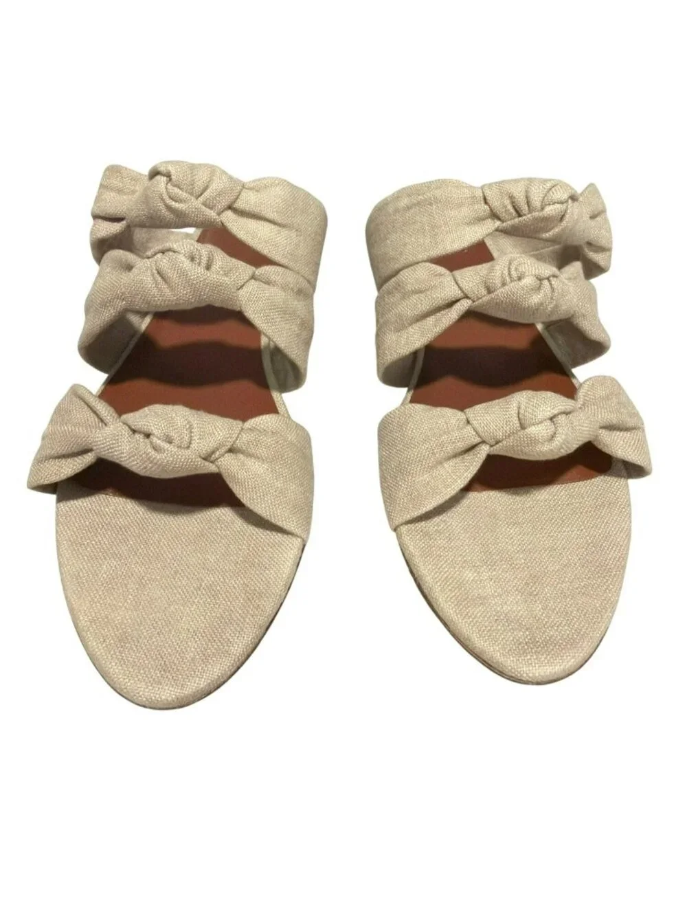 Le Monde Beryl $490 Knot Flat Sandals Beige Linen Size 38 US 8 New